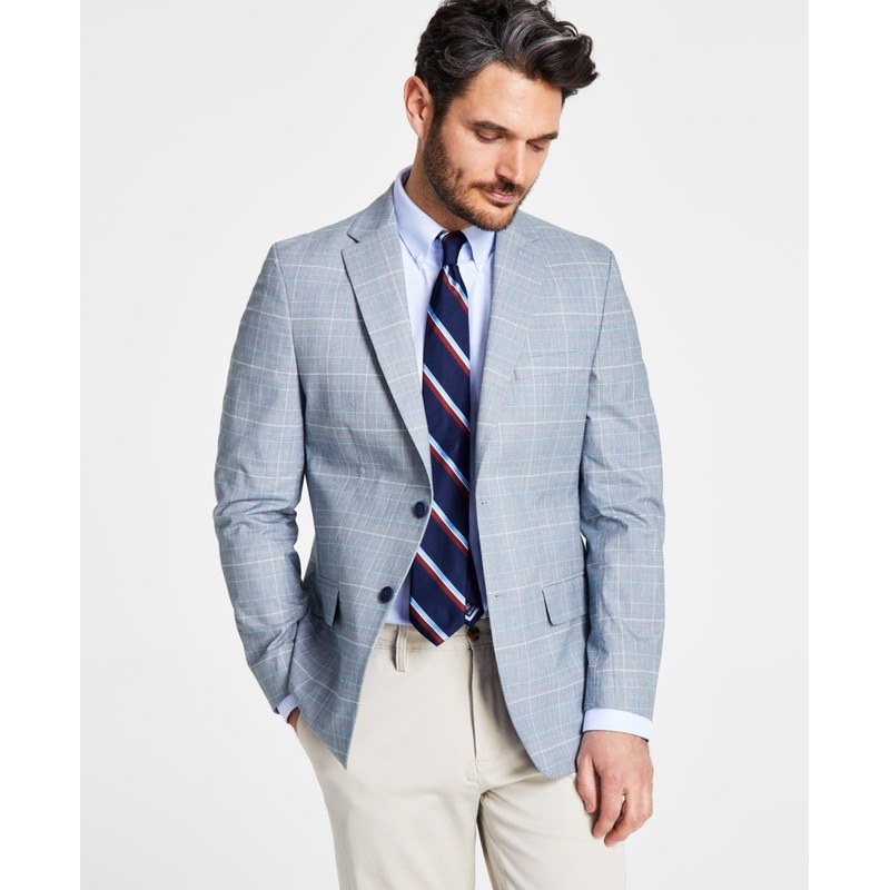 Tommy Hilfiger Modern Fit Plaid Cotton Sport Coat Blazer Blue Red 42S