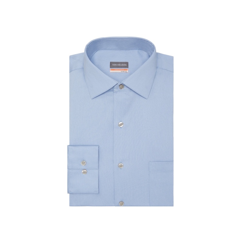 Van Heusen Mens Regular fit Long Sleeve Button-Up Shirt Medium Blue Solid Stretch