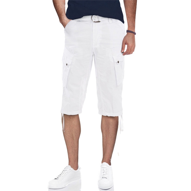 X-ray Mens Classic fit Cargo Shorts 33 White Solid Belted