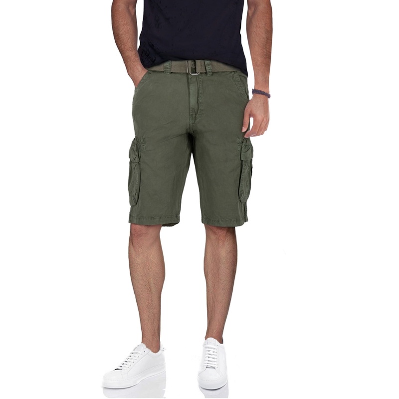X-ray Mens Classic fit Cargo Shorts 34 Green Solid Belted