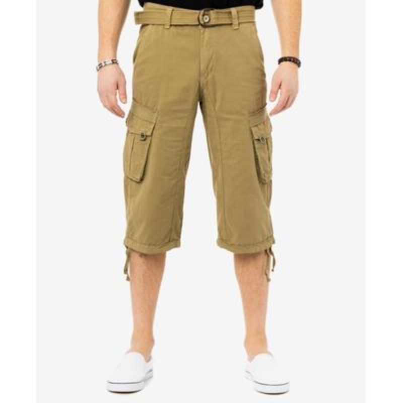 X-ray Mens Classic fit Cargo Shorts 36 Green Solid Belted