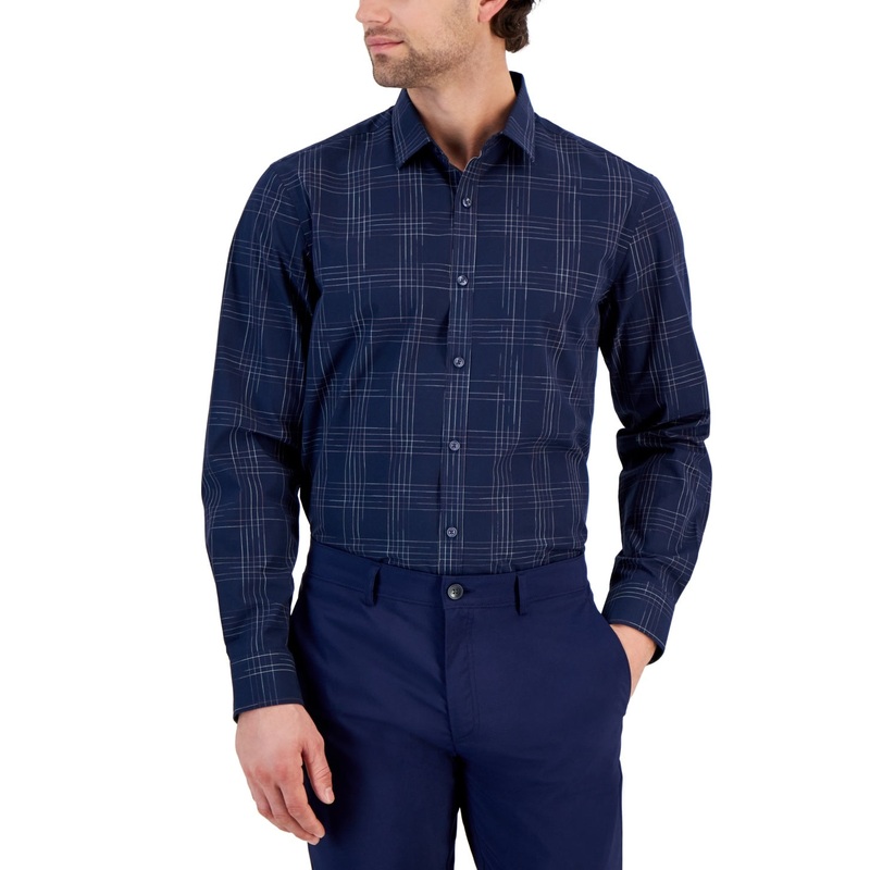 Alfani Mens Regular fit Long Sleeve Button-Up Shirt XL Blue Plaid