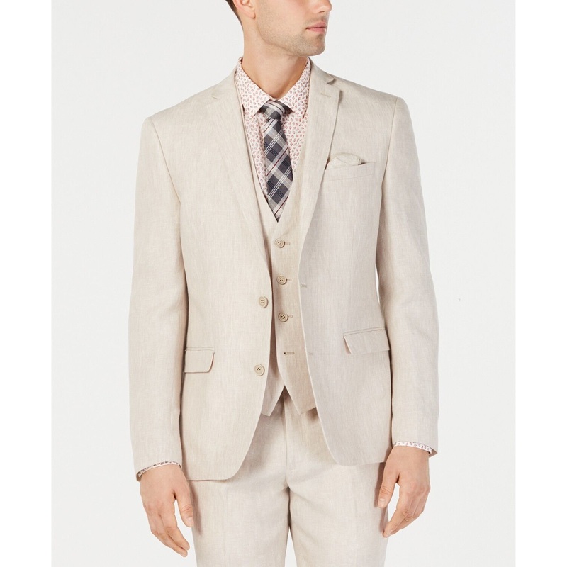 Bar III Men's Slim-Fit Linen Beige Tan Suit Jacket 36S Sport Coat