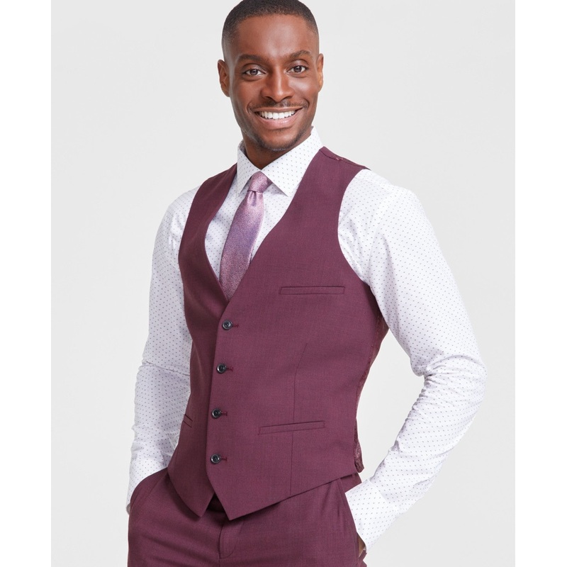 Bar Iii Mens Slim fit Button-Up Vest Medium Red