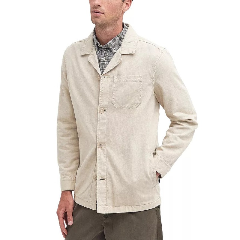 Barbour Mens Button Front Overshirt Shirt Jacket Coat Large Beige