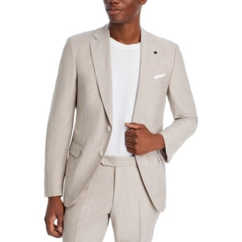 Hugo Boss Men's Micro-Patterned Slim-Fit Blazer Sport Coat 44R Beige Tan