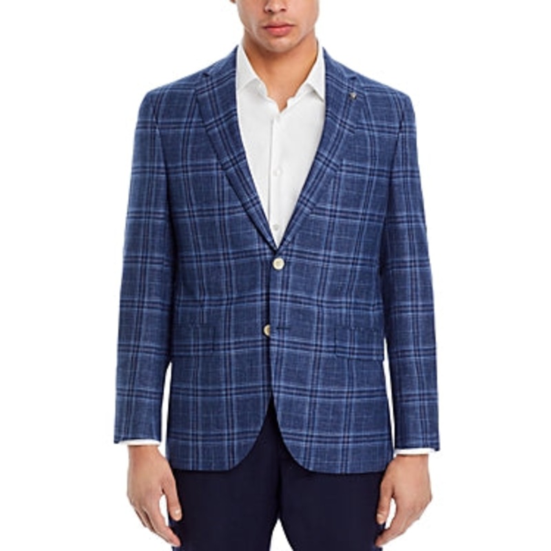 Jack Victor Conway Melange Plaid Regular Fit Sport Coat 40R Blue Wool