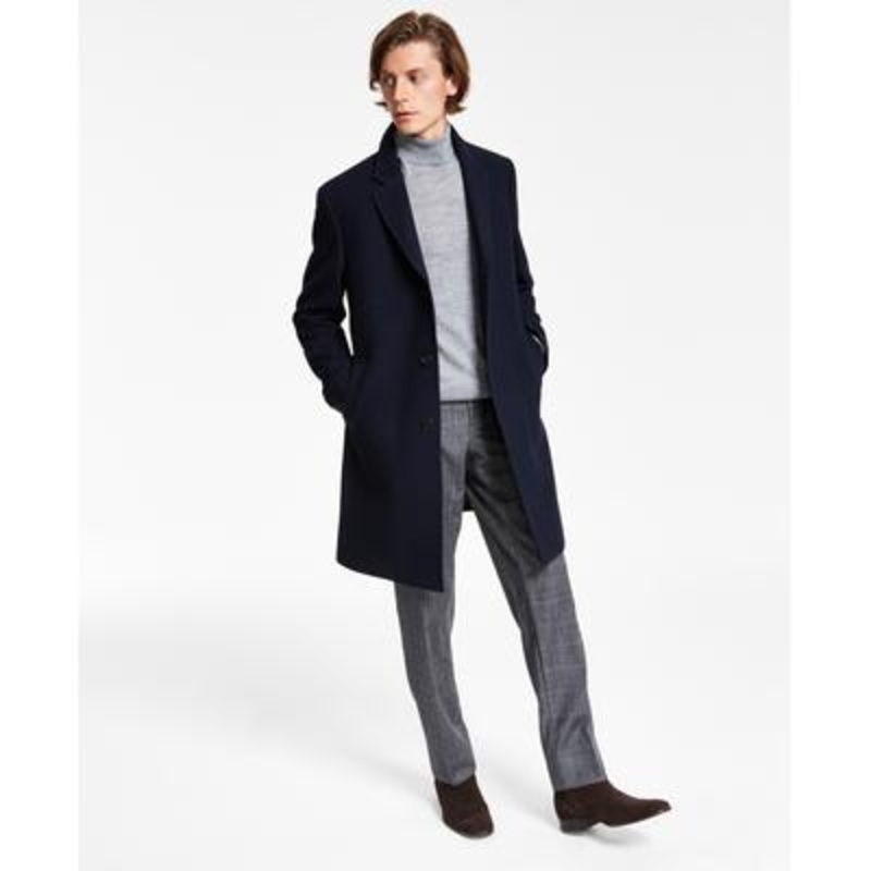Lauren Ralph Lauren Mens Classic fit Overcoat Coat 40 L Blue Herringbone
