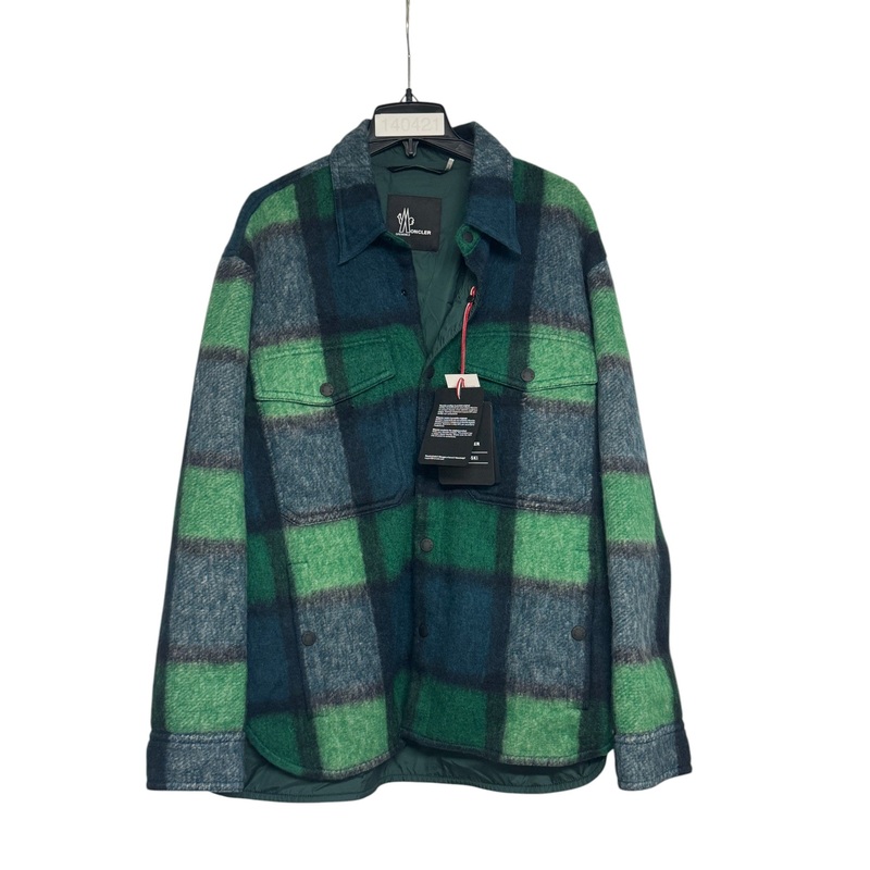 Moncler Mens Grenoble Waier Shirt Jacket Size 4 / L Green Plaid Wool