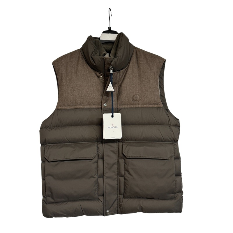 Moncler Mens Rance Panelled Quilted Shell Gilet Puffer Vest 5 / XXL Olive Brown