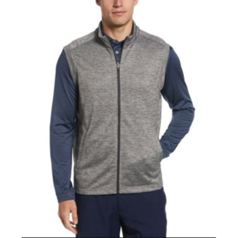 PGA TOUR Men's Abstract Textured Full Zip Fleece Sleeveless Golf Vest Grey 2XL