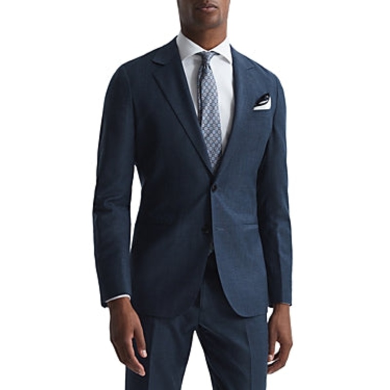 REISS Mens Slim Fit Sharkskin Blazer Sport Coat 44R Navy Blue