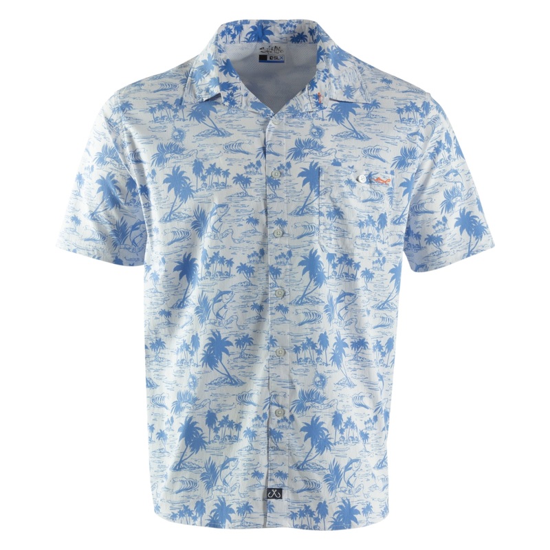 Salt Life Mens Regular fit Short Sleeve Button-Up Shirt XL Blue Stretch