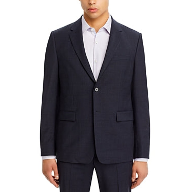 Theory Mens Slim fit Chambers Sport Coat Blazer 40 S Navy Blue Plaid Stretch