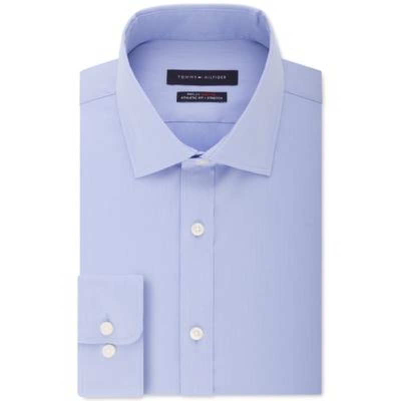 Tommy Hilfiger Mens Regular fit Long Sleeve Button-Up Shirt Medium Blue Solid