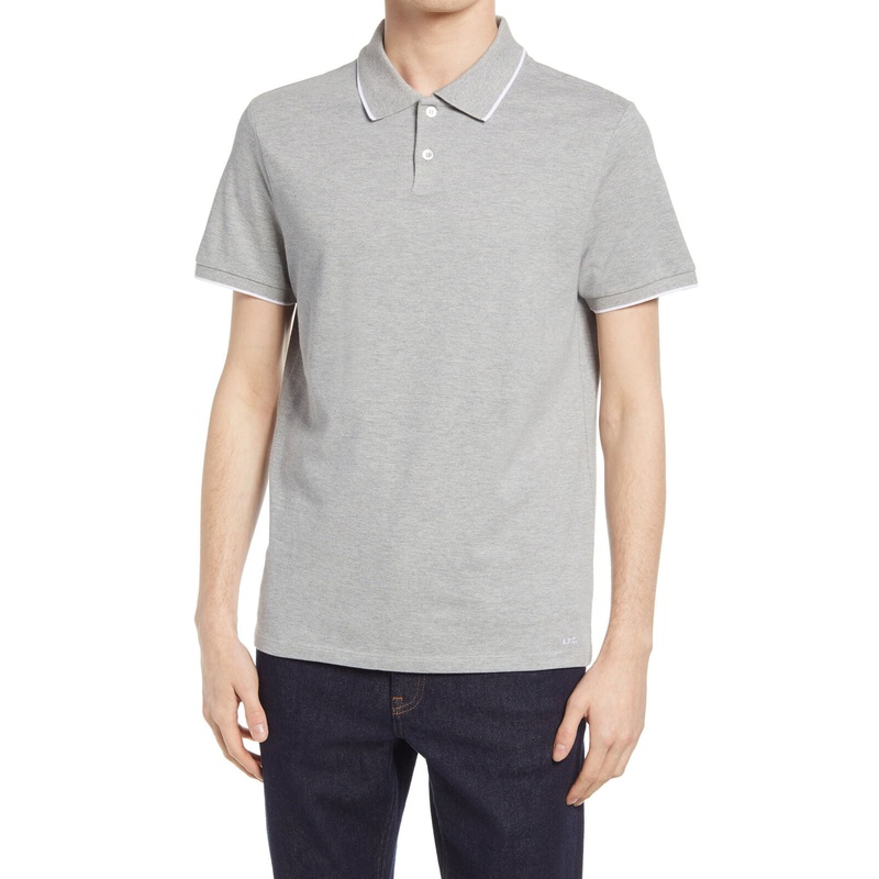 A.p.c. Mens Slim Fit Tipped Polo Shirt Small Grey