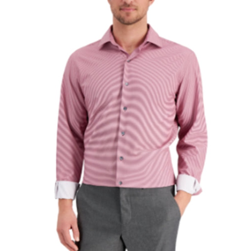 Alfani Men's Slim Fit 4-Way Stretch Geo Print Dress Shirt Berry 16/16.5