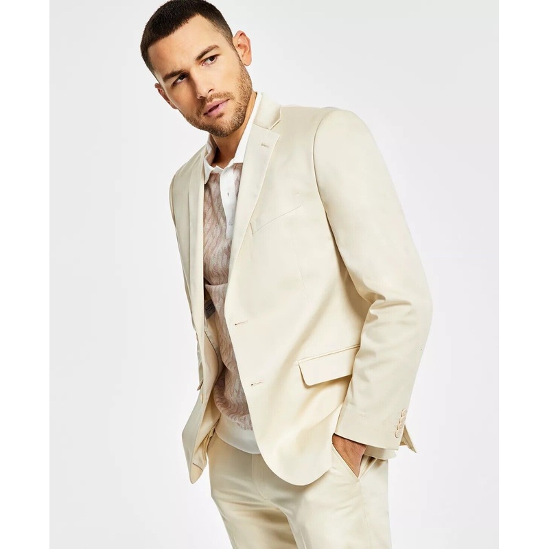 Alfani Men's Slim-Fit Solid Cream Cotton Suit Jacket Cream 42S