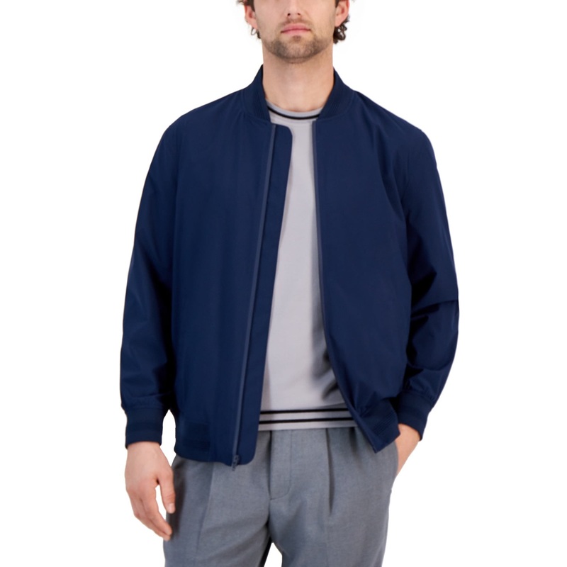 Alfani Mens Bomber Jacket Coat Small Blue Waterproof Solid