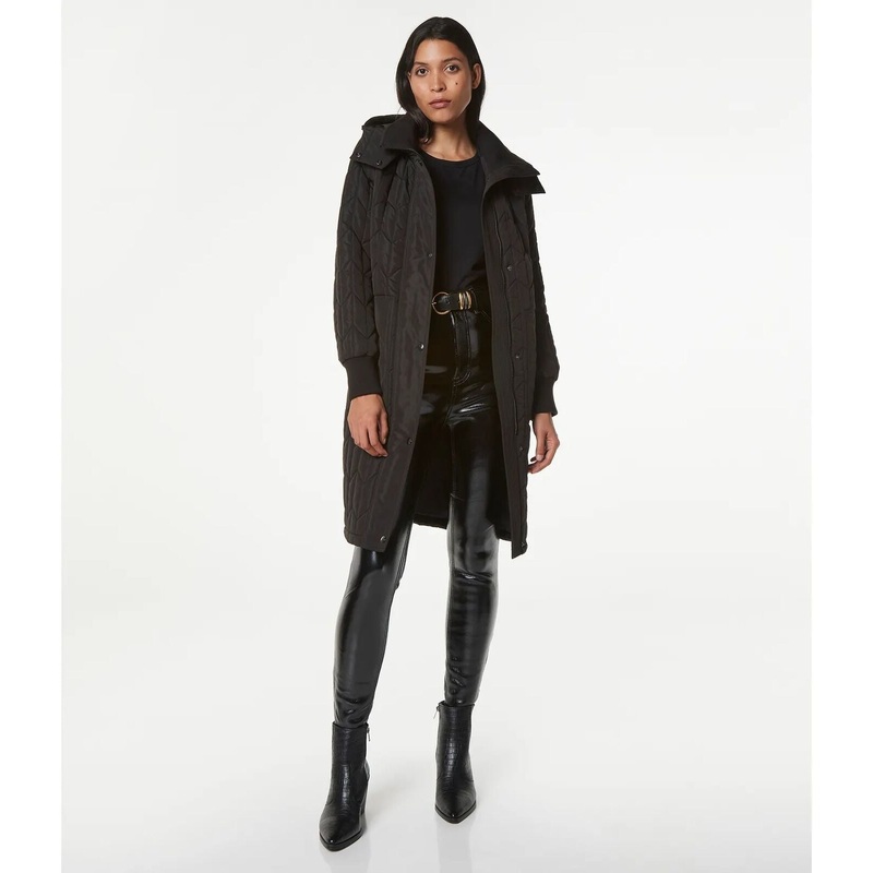 ANDREW MARC Womens Kiska Quilted Hooded Coat Black XS