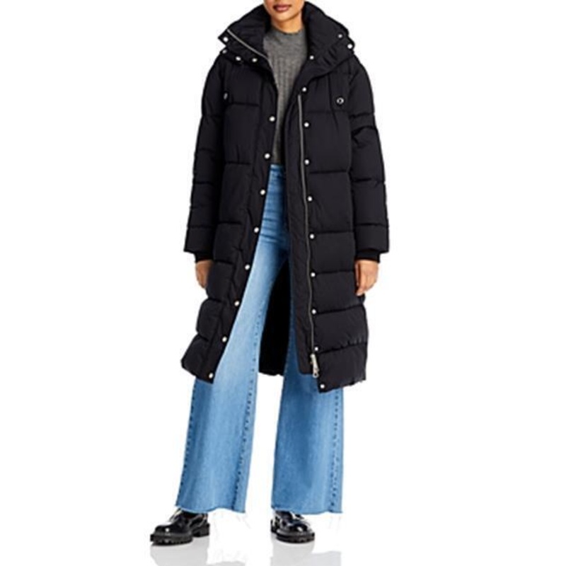 AQUA Women's Long Hooded Puffer Coat Black Medium