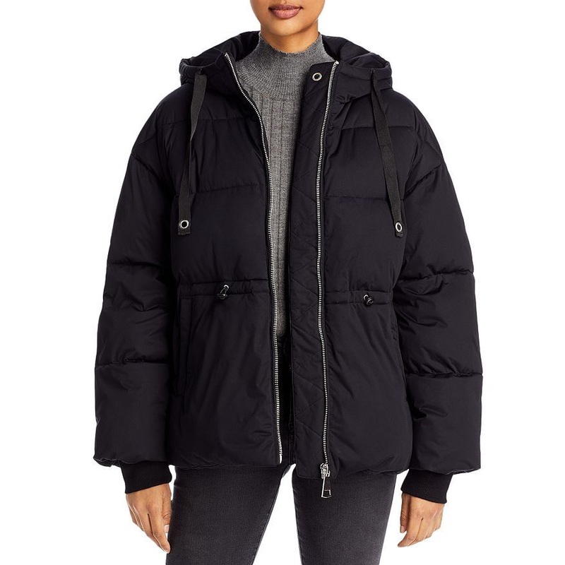 AQUA Womens Hooded Puffer Coat Medium Black
