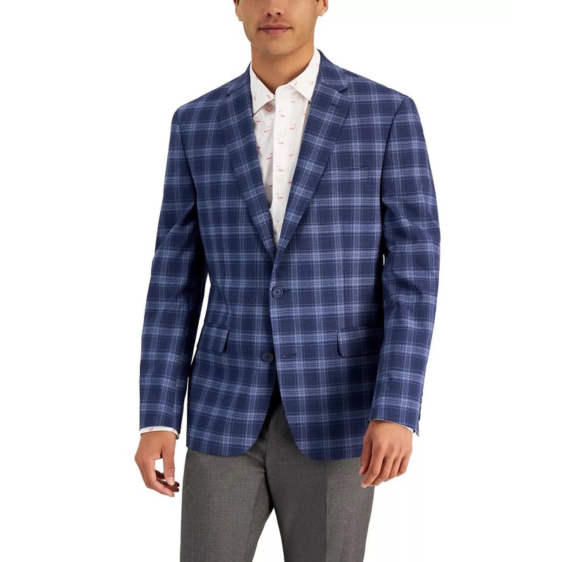 BAR III Men's Slim-Fit Patterned Blazer Grey Blue 36S Sport Coat