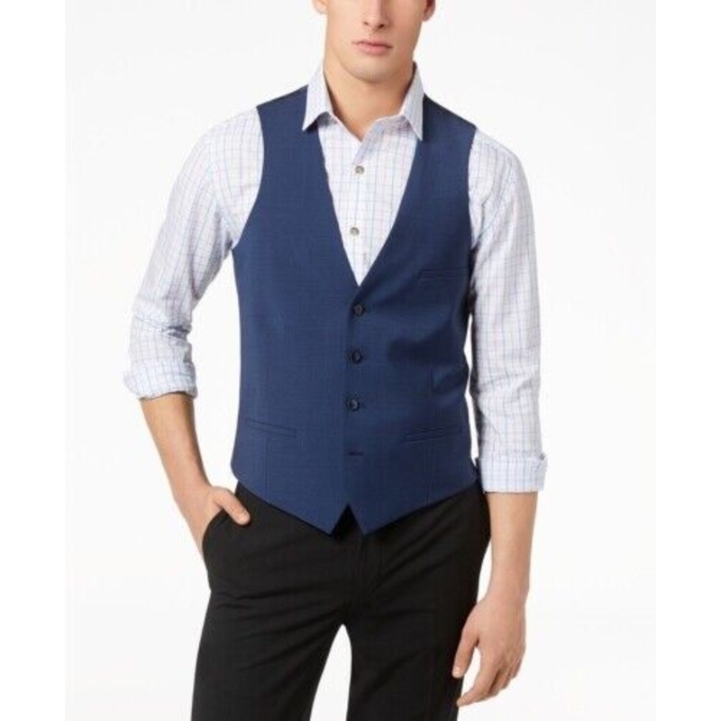 Bar iii Mens Slim Fit Active Suit Vest Small Navy Blue