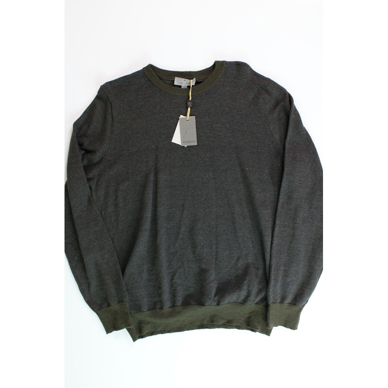 Canali Mens Italian Crewneck Sweater EU 56 US 46 Brown Wool Cotton Cashmere