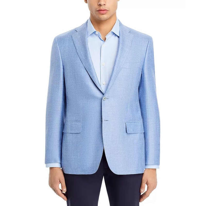 Canali Mens Siena Herringbone Sport Coat Blazer EU 56 US 46R Light Blue
