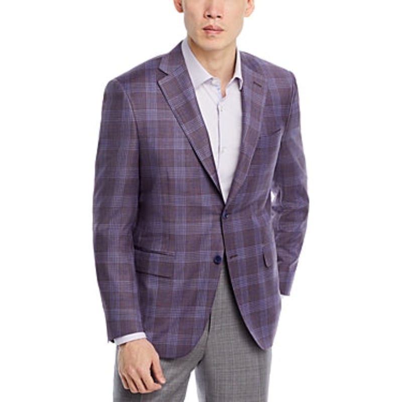 Canali Siena Plaid Regular Fit Sport Coat Blazer EU 52 US 42L Purple Wool Italy