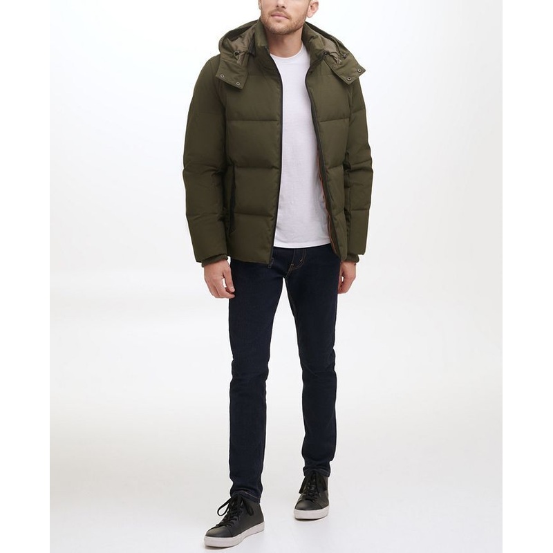 COLE HAAN Men's Dry Hand Down with Detachable Hood Coat Medium Olive Green