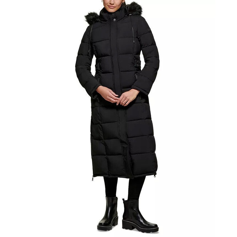DKNY Women's Long Maxi Puffer Coat Black Small NO HOOD & NO BELT