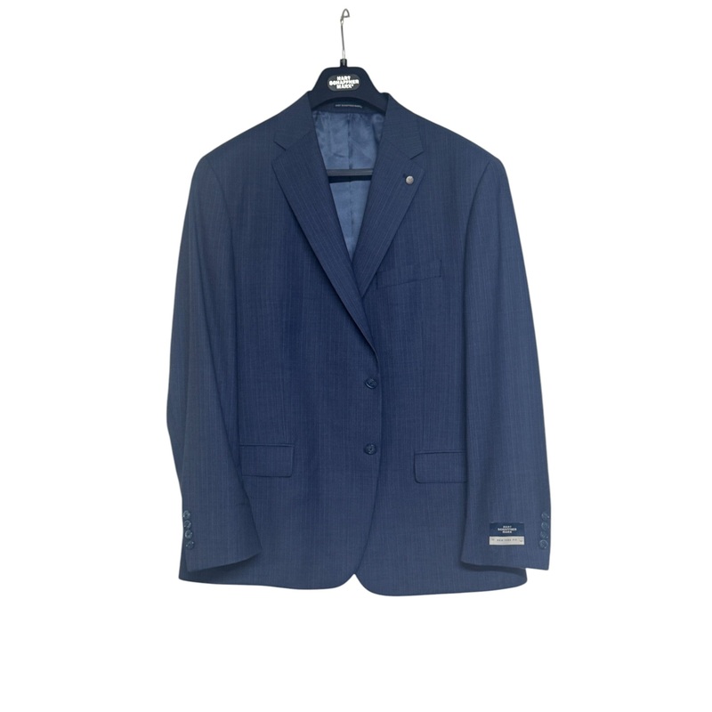 Hart Schaffner Marx New York Stripe Regular Fit Suit 48R / 43W Blue Flat Pant