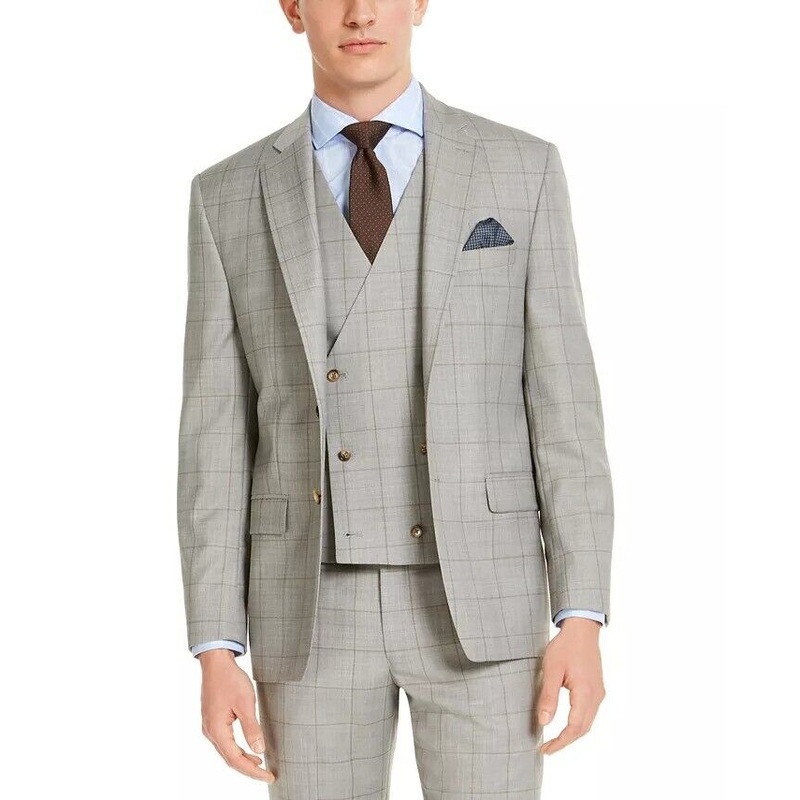 LAUREN RALPH LAUREN Men's UltraFlex Stretch Gray Windowpane Suit Jacket 42S