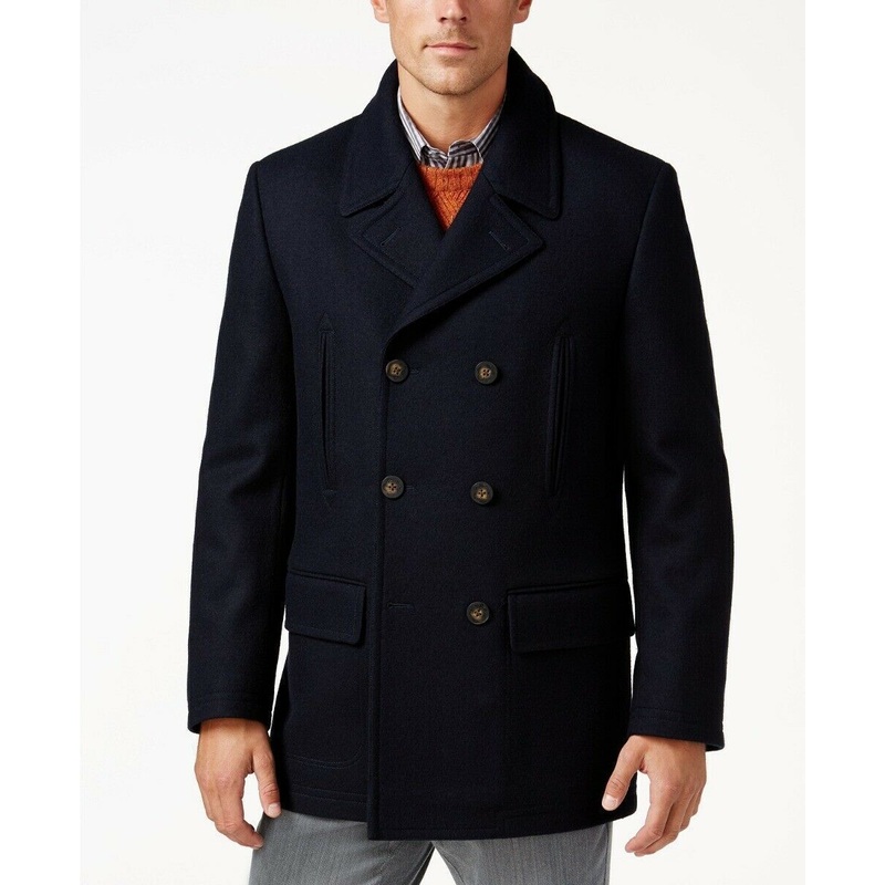 Lauren Ralph Lauren Mens Luke Solid Wool-Blend Peacoat Coat 36R Navy Blue