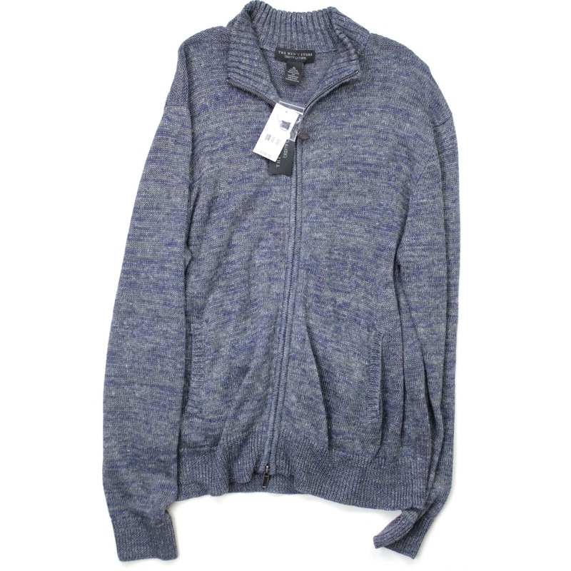 Mens Store Bloomingdales Linen Melange Knit Full Zip Sweater Medium Grey Blue
