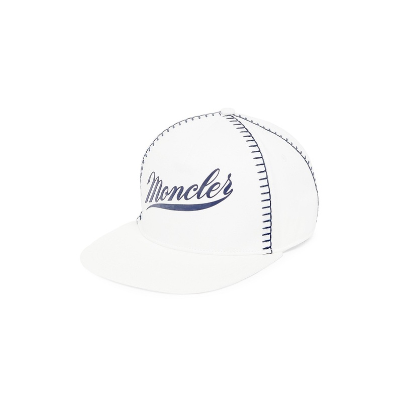 Moncler Whipstitch Baseball Cap Hat White Black Adjustable