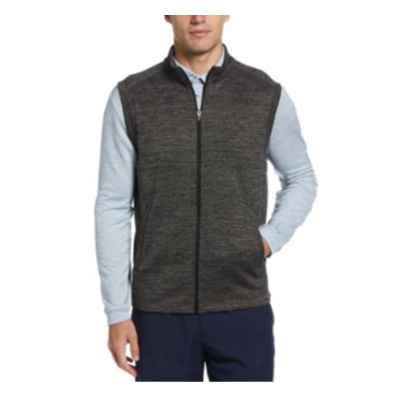 Pga Tour Men Abstract Textured Full-Zip Fleece Golf Vest Caviar Heather Gray 2XL