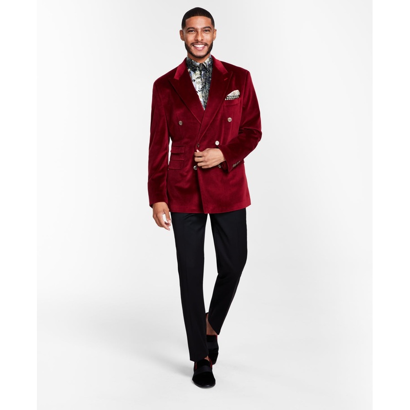 Tayion Collection Mens Classic fit Double Breasted Suit Jacket Blazer 48 L Red