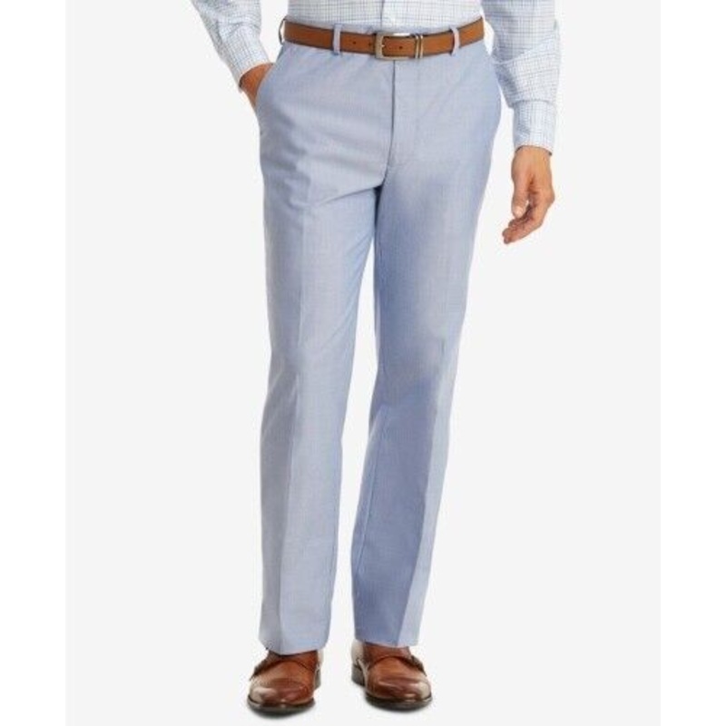 Tommy Hilfiger Modern-Fit TH Flex Stretch Blue Chambray Pants 30 x 32 Flat Front