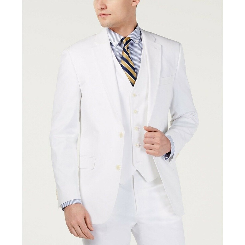 Tommy Hilfiger Modern-Fit THFlex Stretch Solid White Suit Jacket 44R Cotton