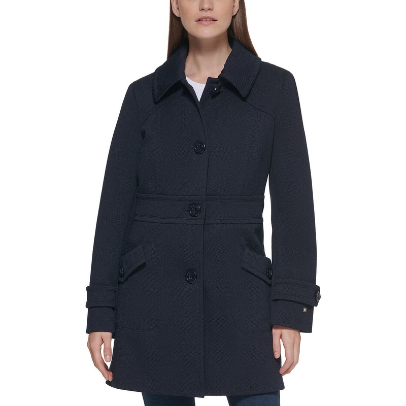 Tommy Hilfiger Women's Plus Single-Breasted Peacoat Coat Blue 2X Navy