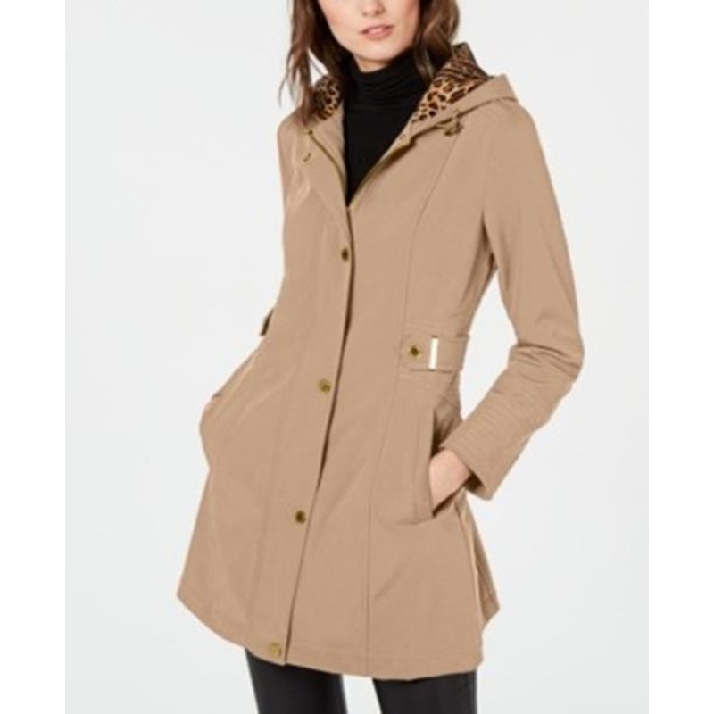 Via Spiga Womens Hooded Softshell Raincoat Coat Small Camel Beige