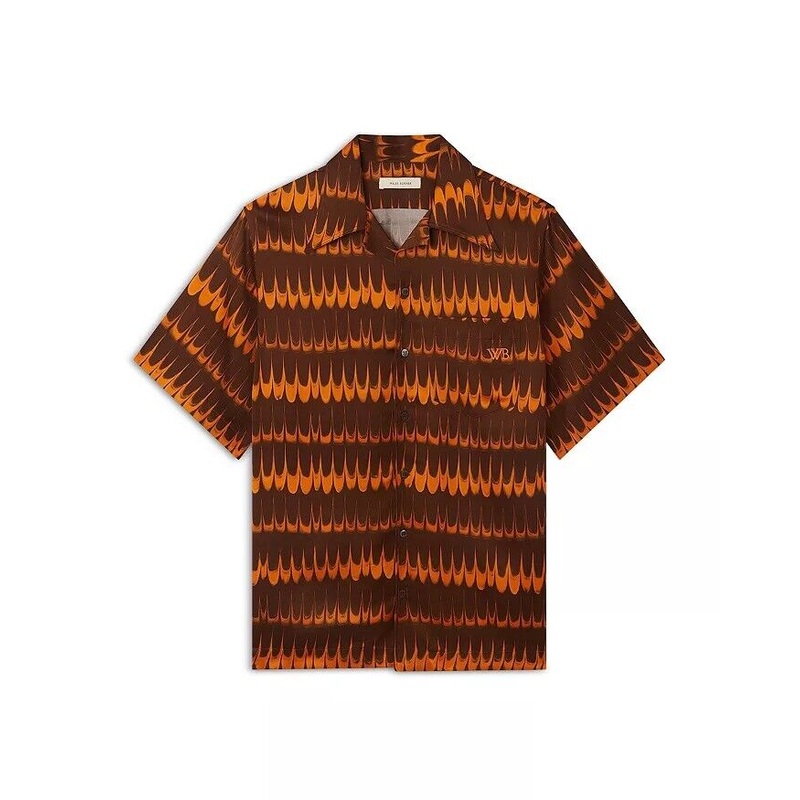 Wales Bonner Mens Rhythm Short Sleeve Button Shirt Size 46 Small Italy Orange