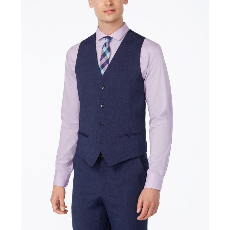 Alfani Mens Slim fit Button-Up Vest Medium Blue Stretch