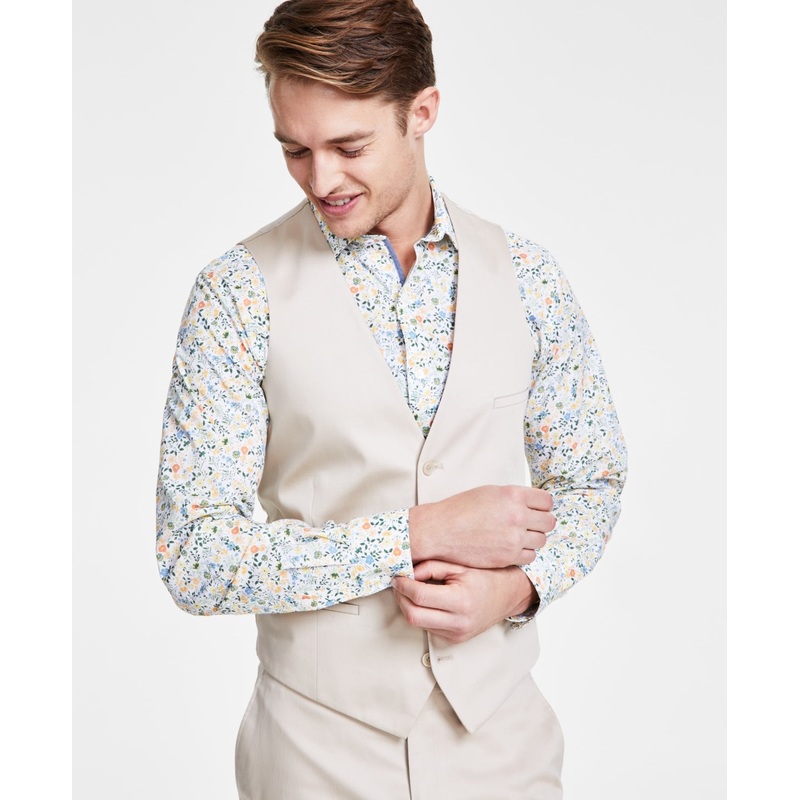 Bar Iii Mens Slim fit Button-Up Vest Medium Beige