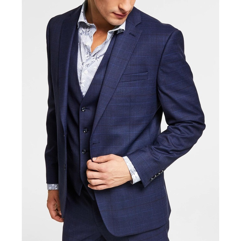 Bar Iii Mens Slim fit Suit Jacket Blazer 42 L Blue Plaid