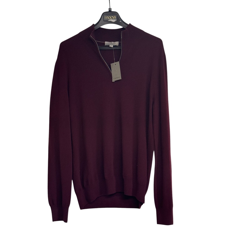 Canali Mens Quarter Zip 100% Cashmere Sweater EU 52 US 42 Burgundy Red
