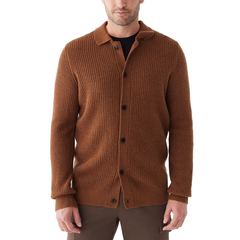 Frank and Oak Mens Regular fit Button-Up Sweater XXL Orange Solid